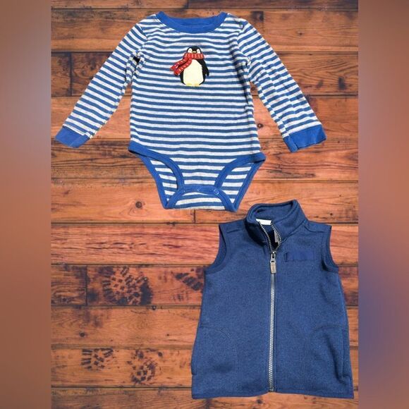 5 for $25🔥24M/ 2T Carter's One Piece Snap Bottom Shirt & Vest Set - Picture 1 of 7